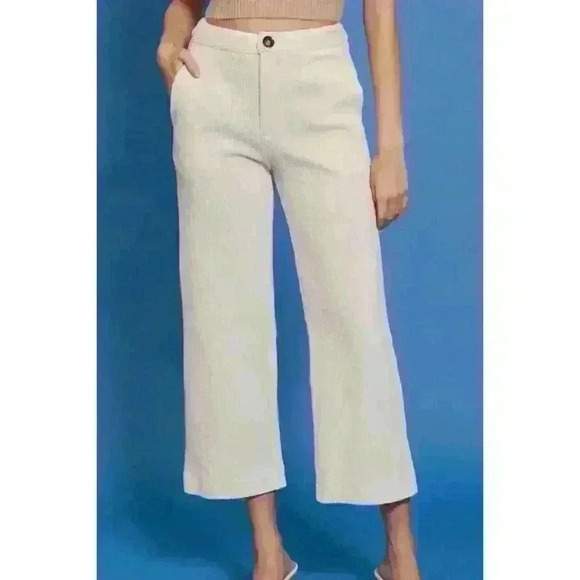 NWT Lucy Paris Bruna Pant Ivory Cream Stretch Corduroy Cropped Size Medium - Picture 1 of 7